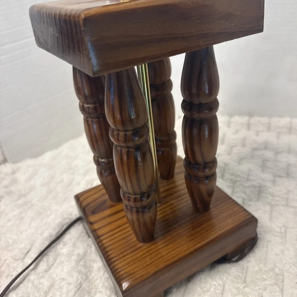 Vintage Alabama Co Solid Wood  Turned Spindle Trophy Table Lamp Rustic Retro MCM